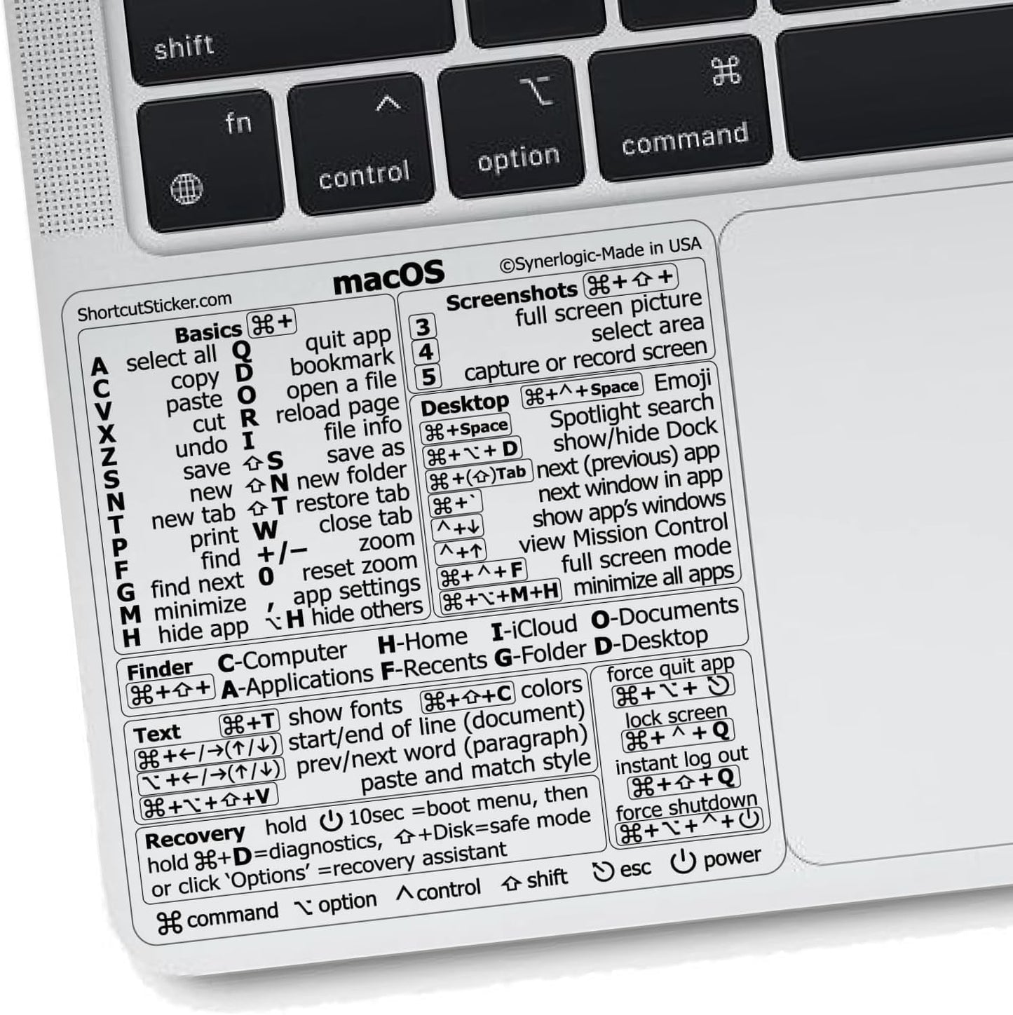 Mac OS (Monterey/Big Sur/Catalina/Mojave) Keyboard Shortcuts, M1+Intel, Clear Vinyl Sticker, Compatible with 13-16-Inch Macbook Air/Pro