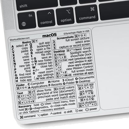 Mac OS (Monterey/Big Sur/Catalina/Mojave) Keyboard Shortcuts, M1+Intel, Clear Vinyl Sticker, Compatible with 13-16-Inch Macbook Air/Pro