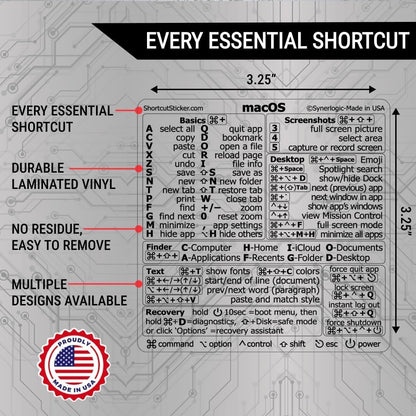 Mac OS (Monterey/Big Sur/Catalina/Mojave) Keyboard Shortcuts, M1+Intel, Clear Vinyl Sticker, Compatible with 13-16-Inch Macbook Air/Pro